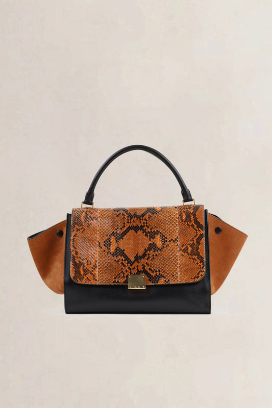 Céline Orange/Black Python Trapeze Top Handle Bag