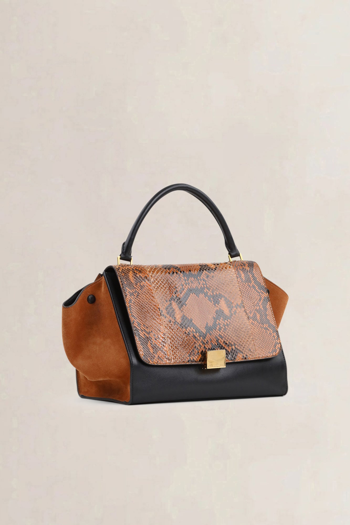 Céline Orange/Black Python Trapeze Top Handle Bag
