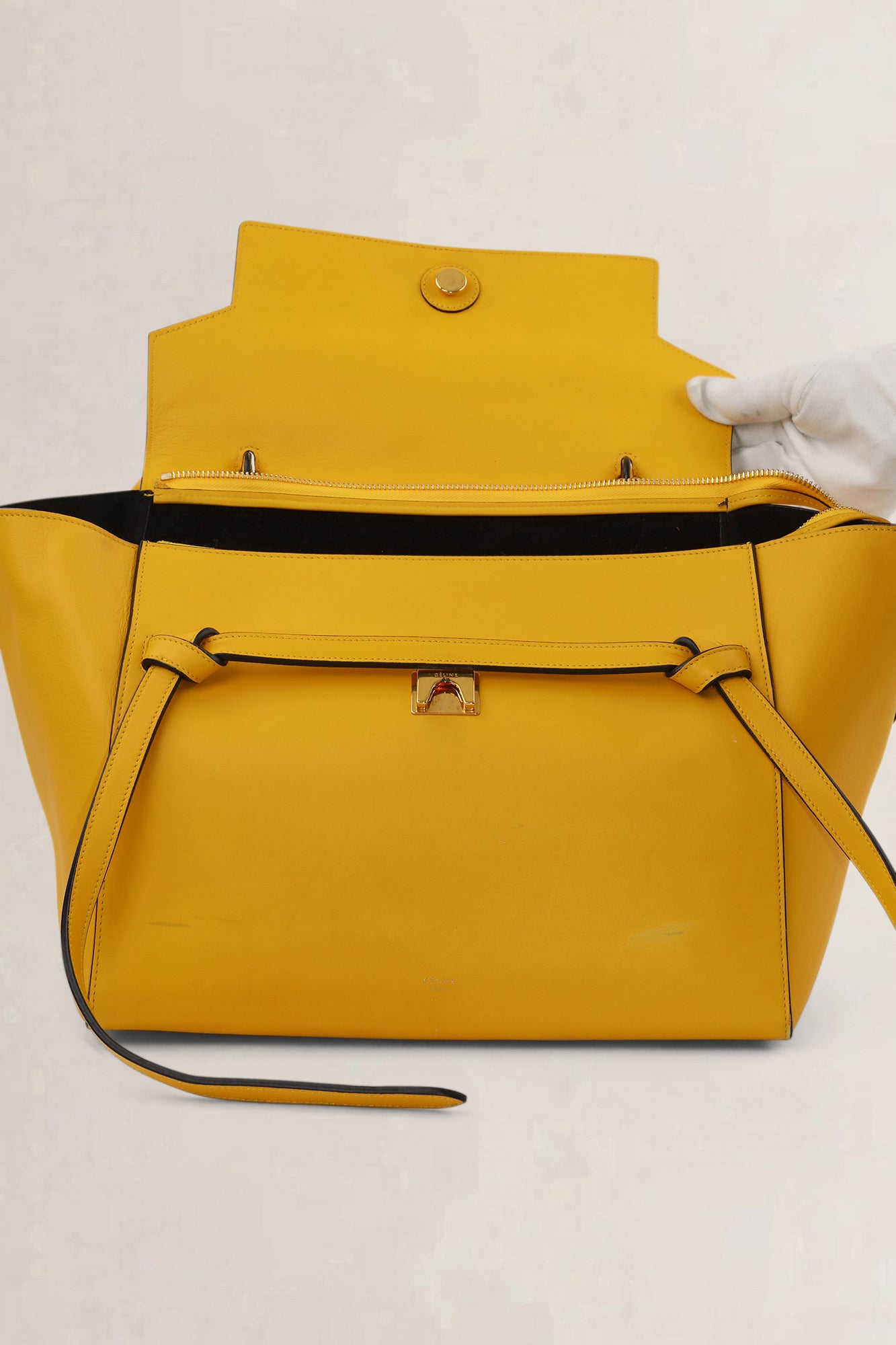 Céline Yellow Calfskin Leather Belt Bag