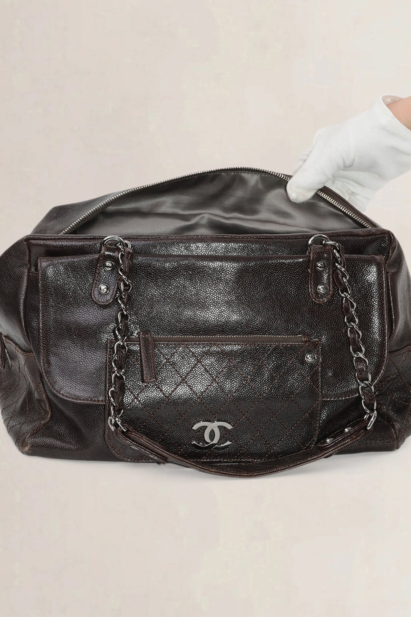 Chanel Brown Caviar Leather Pocket In The City Shoulder Bag