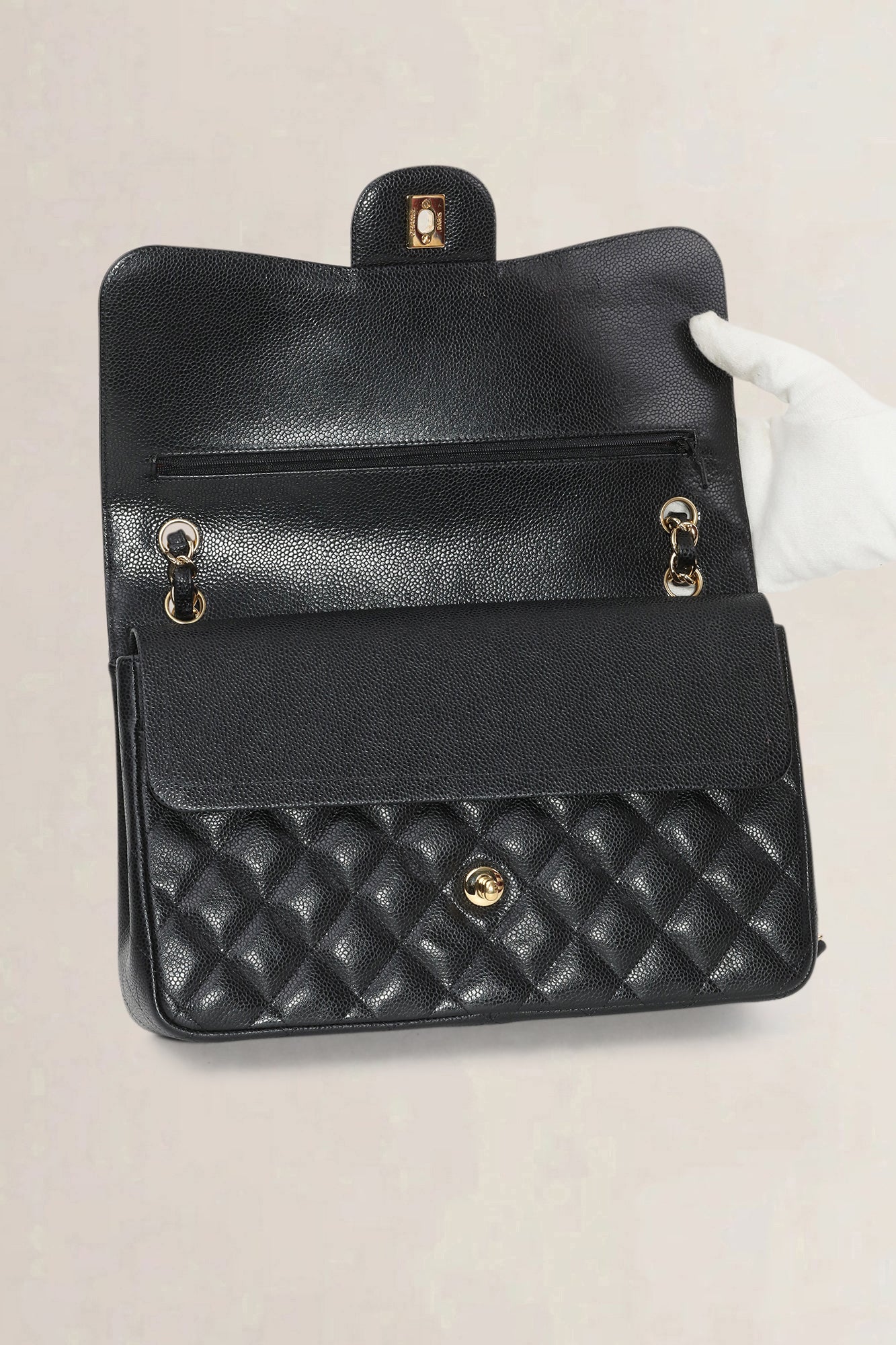 Chanel Black Caviar Leather Jumbo Timeless Double Flap Bag