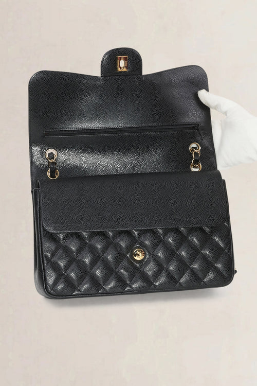 Chanel Black Caviar Leather Jumbo Timeless Double Flap Bag