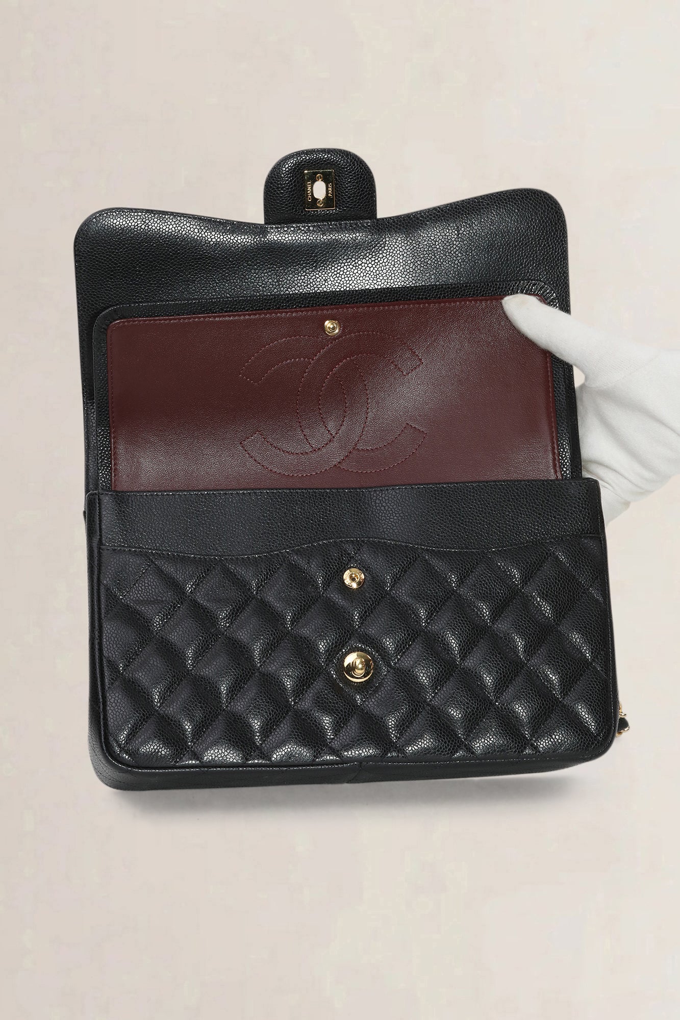 Chanel Black Caviar Leather Jumbo Timeless Double Flap Bag