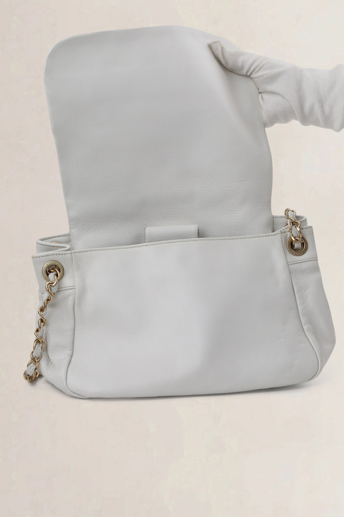 Chanel White Mosaic Studs Acordion Flap Bag