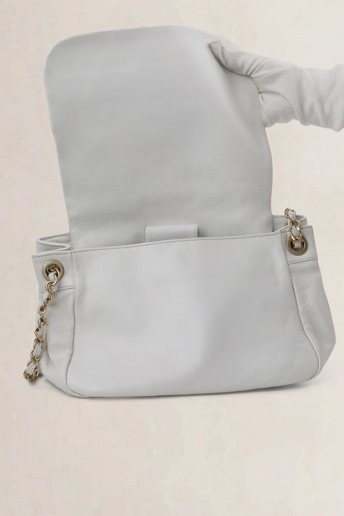 Chanel White Mosaic Studs Acordion Flap Bag
