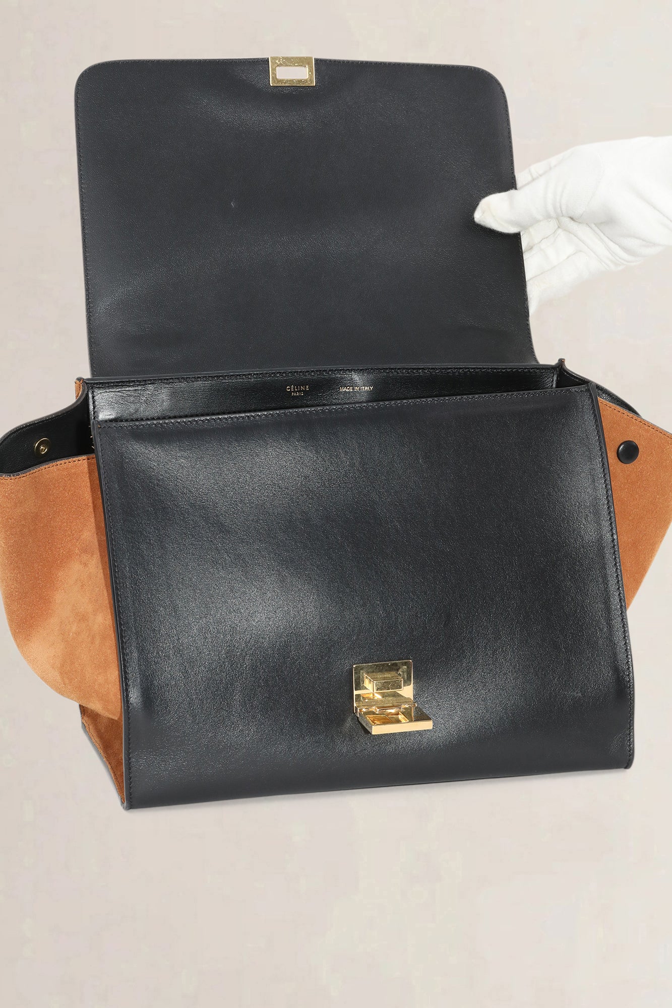 Céline Orange/Black Python Trapeze Top Handle Bag