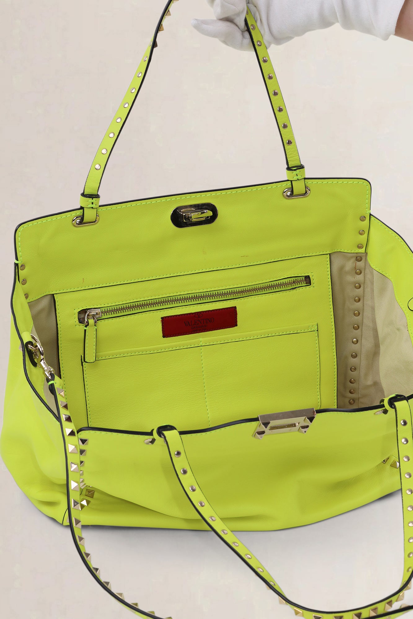 Valentino Garavani Neon Yellow Rockstud Shopping Bag