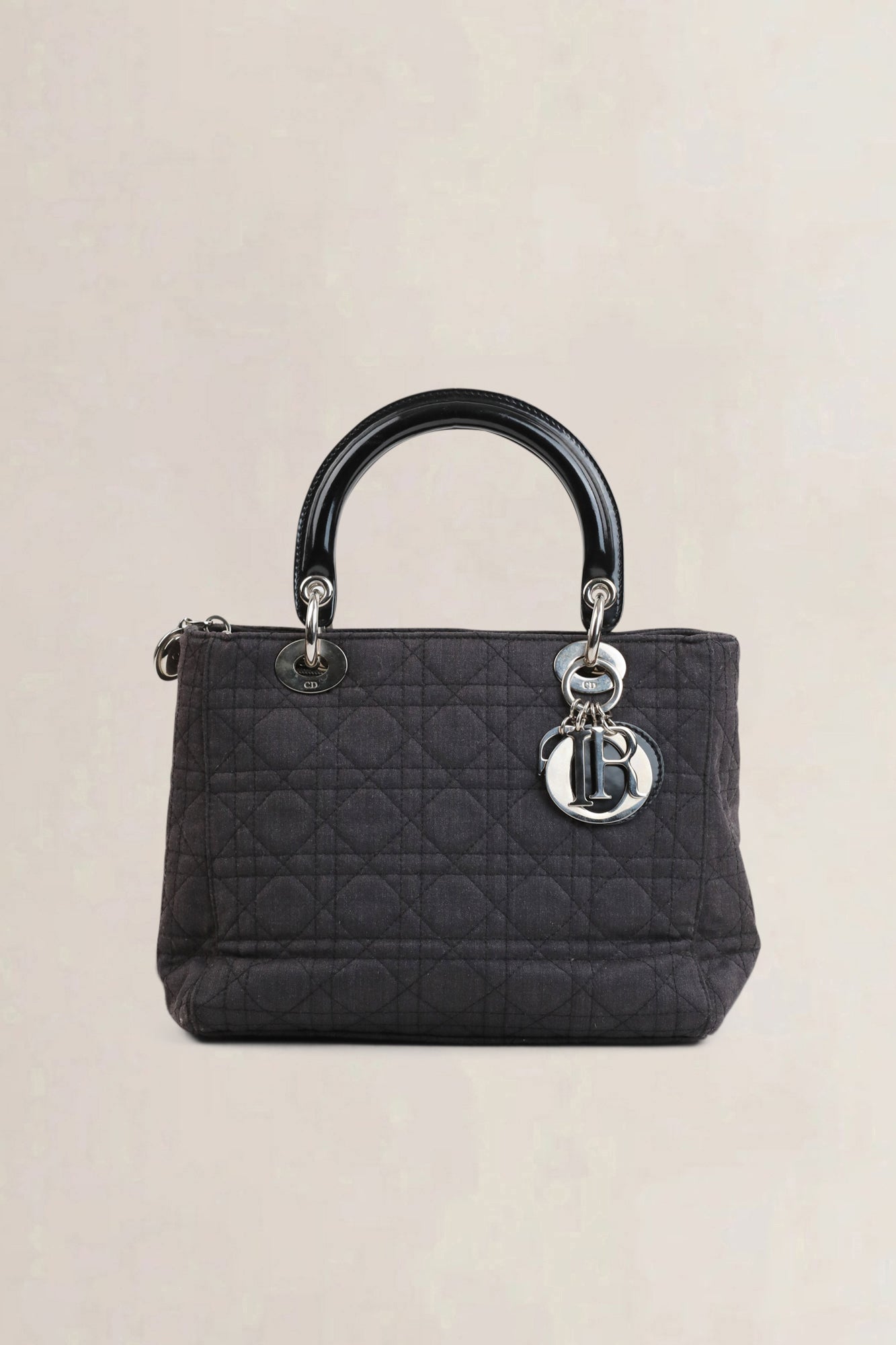 Christian Dior Grey Cannage  Lady Dior Quilted Denim Crossbody Bag