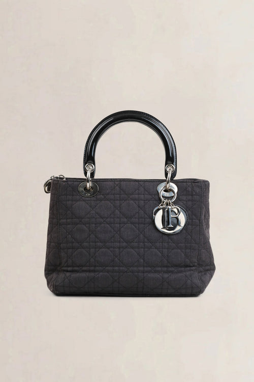 Christian Dior Grey Cannage  Lady Dior Quilted Denim Crossbody Bag