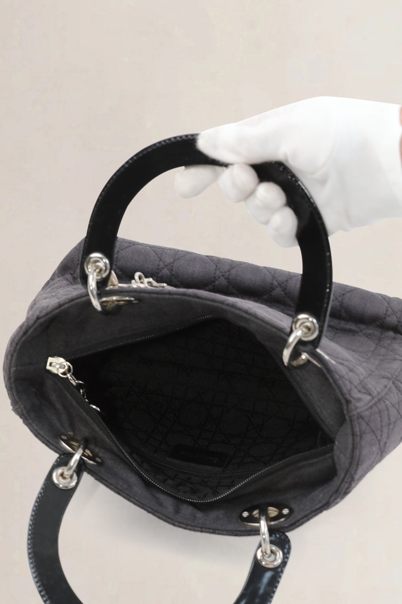 Christian Dior Grey Cannage  Lady Dior Quilted Denim Crossbody Bag