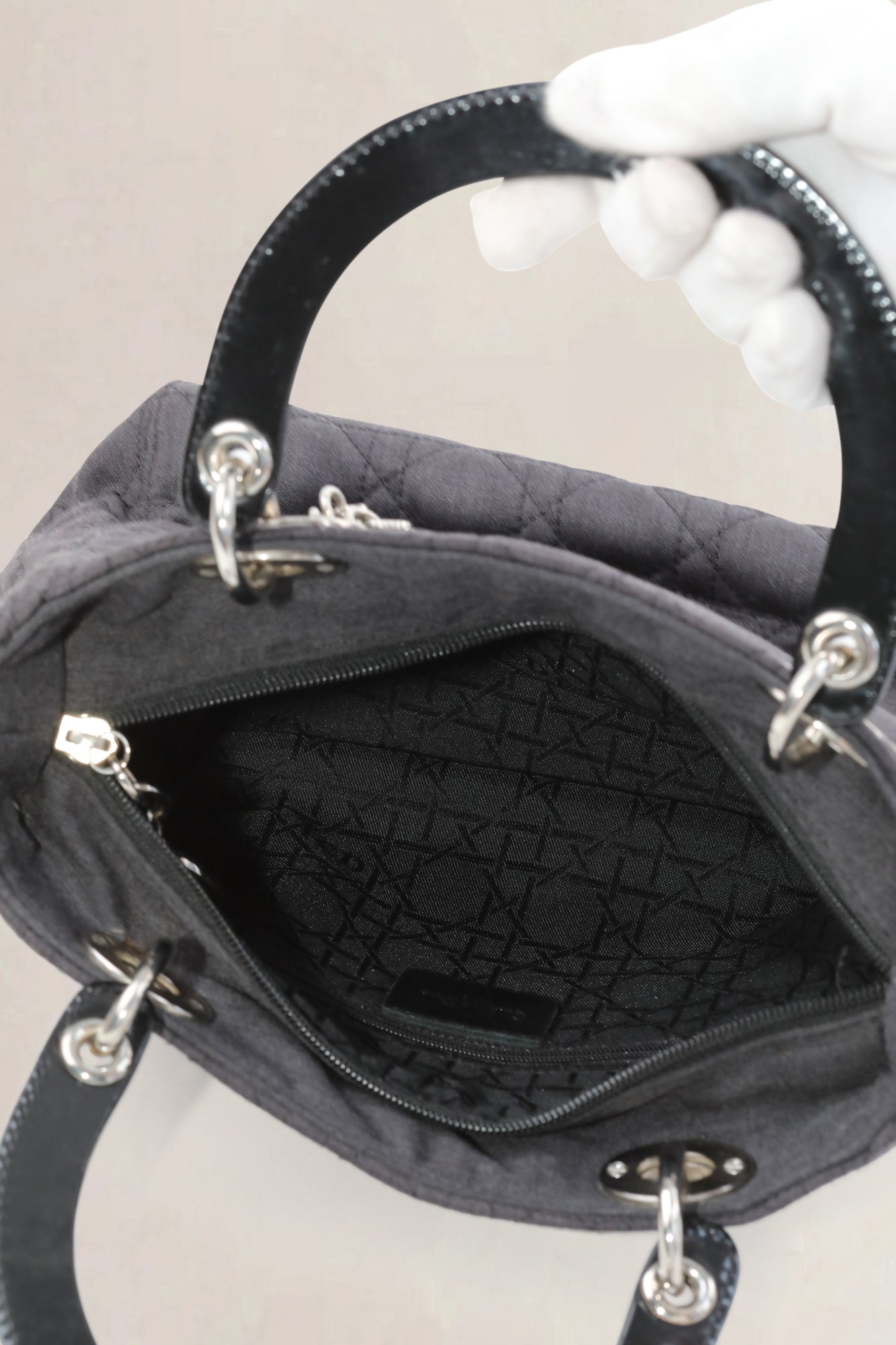 Christian Dior Grey Cannage  Lady Dior Quilted Denim Crossbody Bag