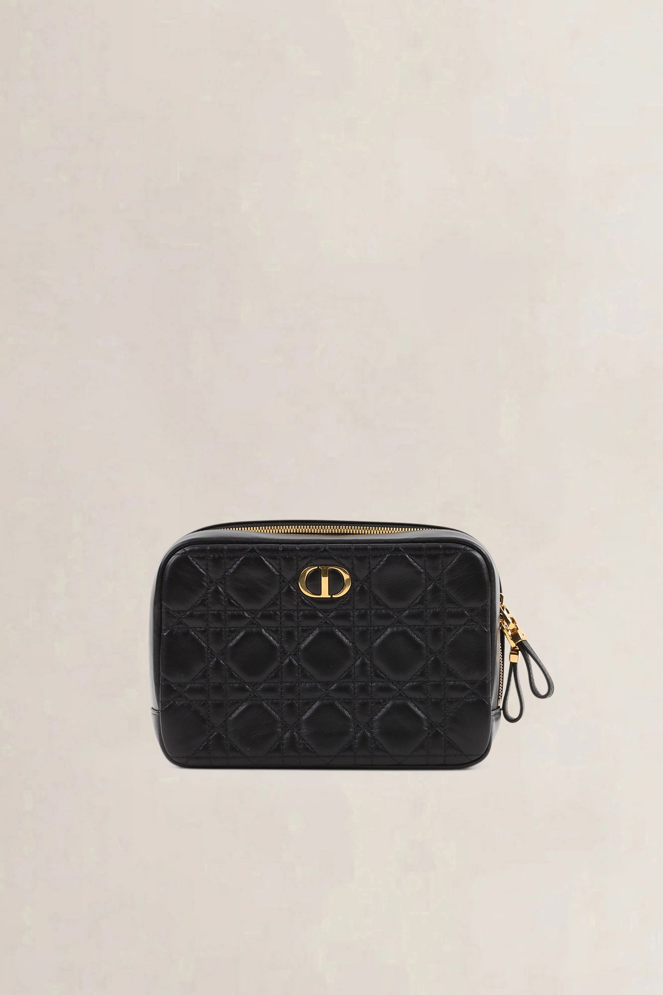 Christian Dior Black Cannage Leather Caro Zip Pouch