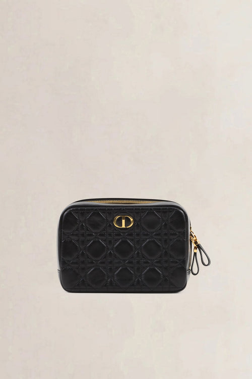 Christian Dior Black Cannage Leather Caro Zip Pouch
