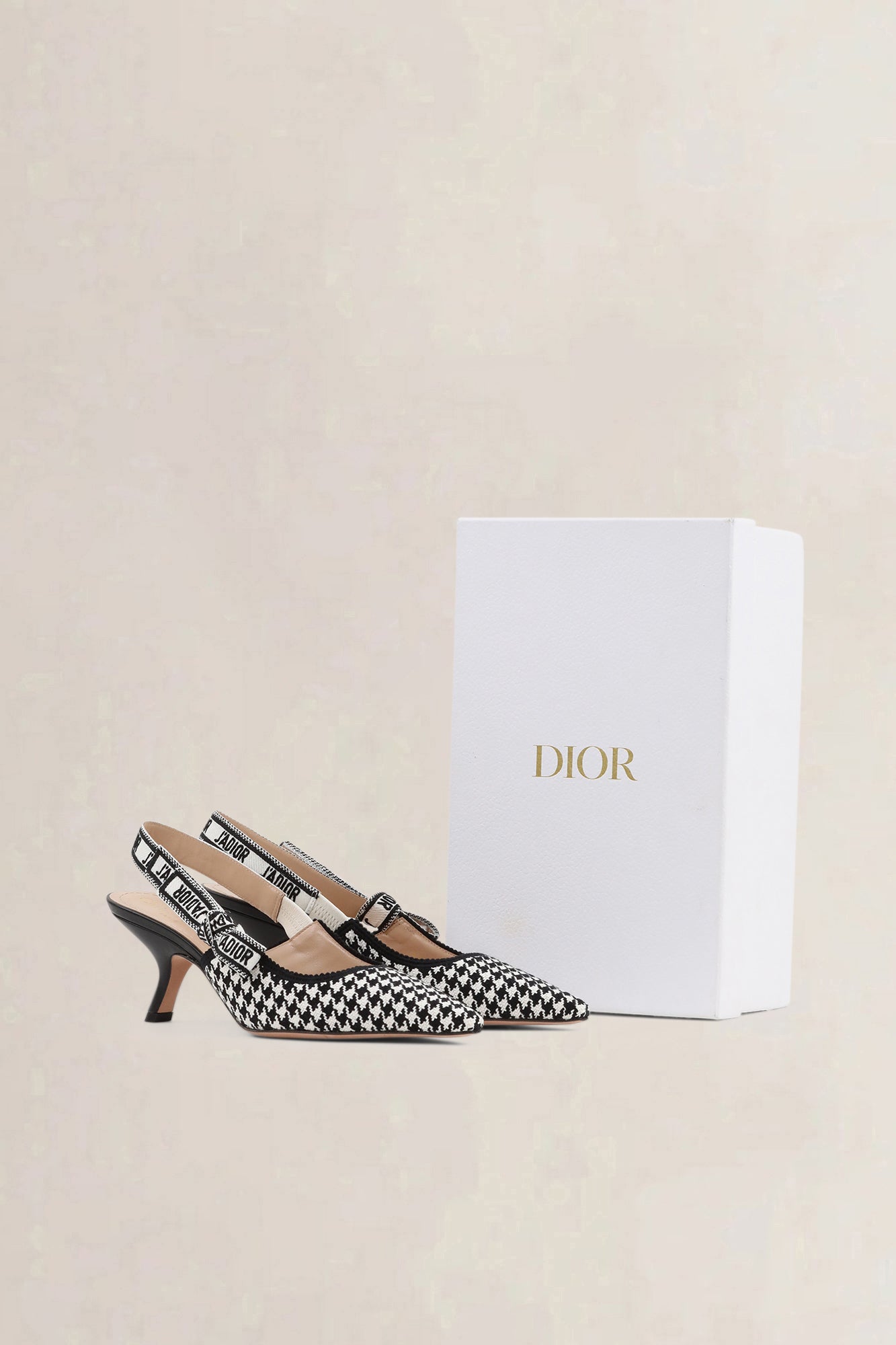Christian Dior Black/White Micro Houndstooth J'Adior Slingback Pumps