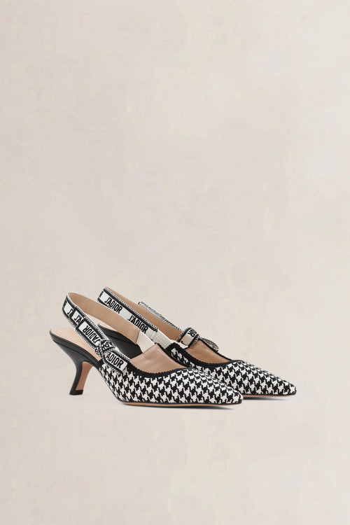 Christian Dior Black/White Micro Houndstooth J'Adior Slingback Pumps