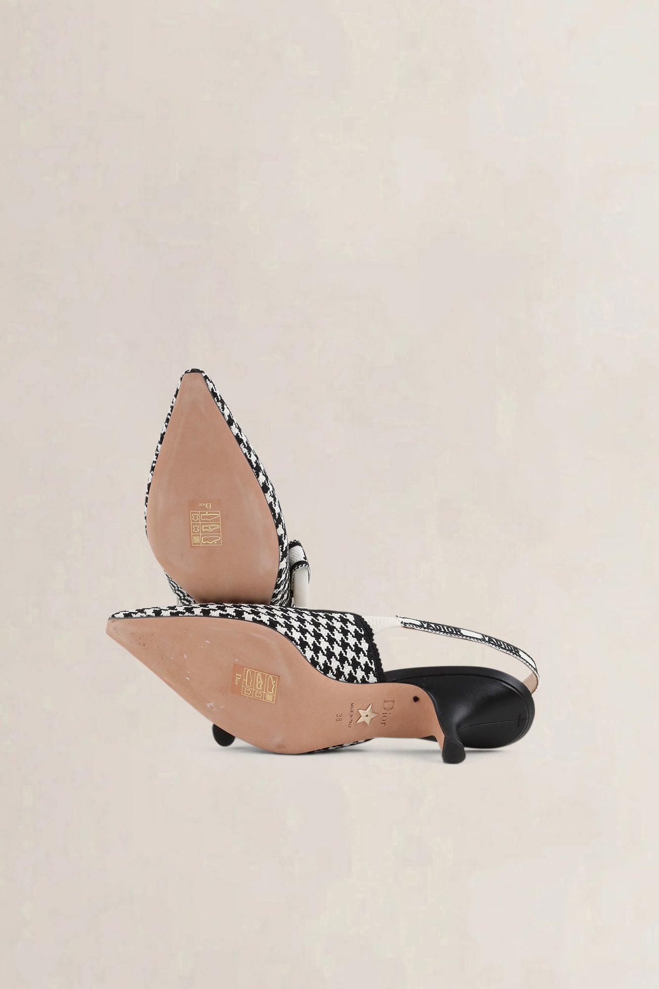 Christian Dior Black/White Micro Houndstooth J'Adior Slingback Pumps