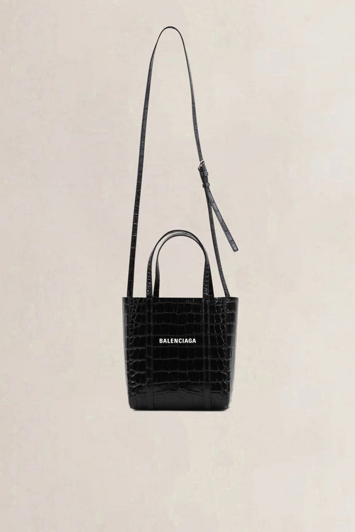 Balenciaga Black Crocodile Embossed Leather Everyday Tote Bag