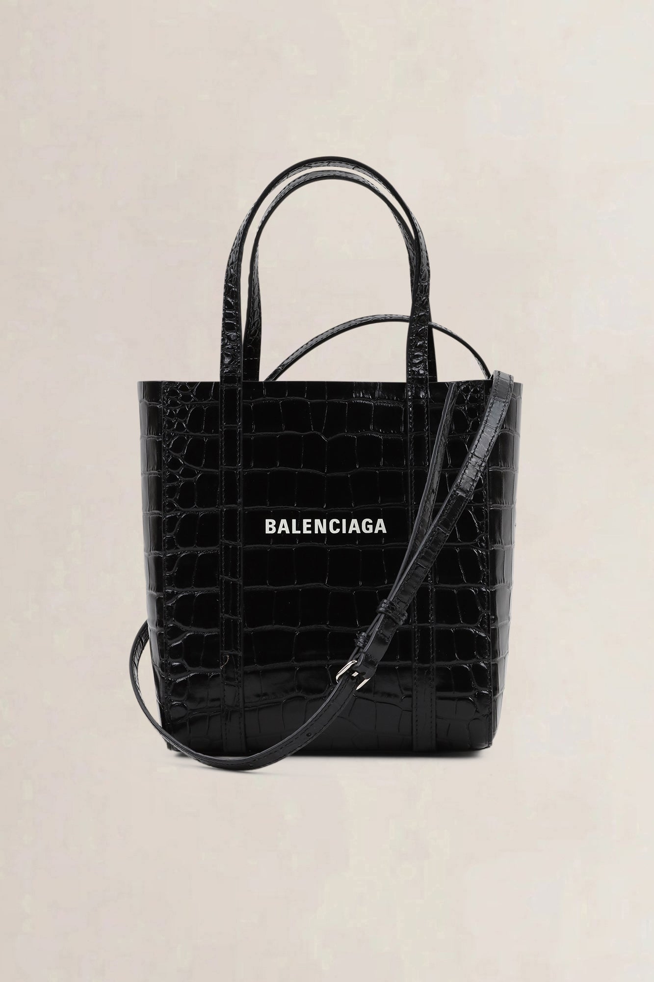Balenciaga Black Crocodile Embossed Leather Everyday Tote Bag