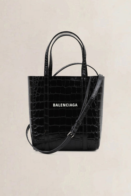 Balenciaga Black Crocodile Embossed Leather Everyday Tote Bag
