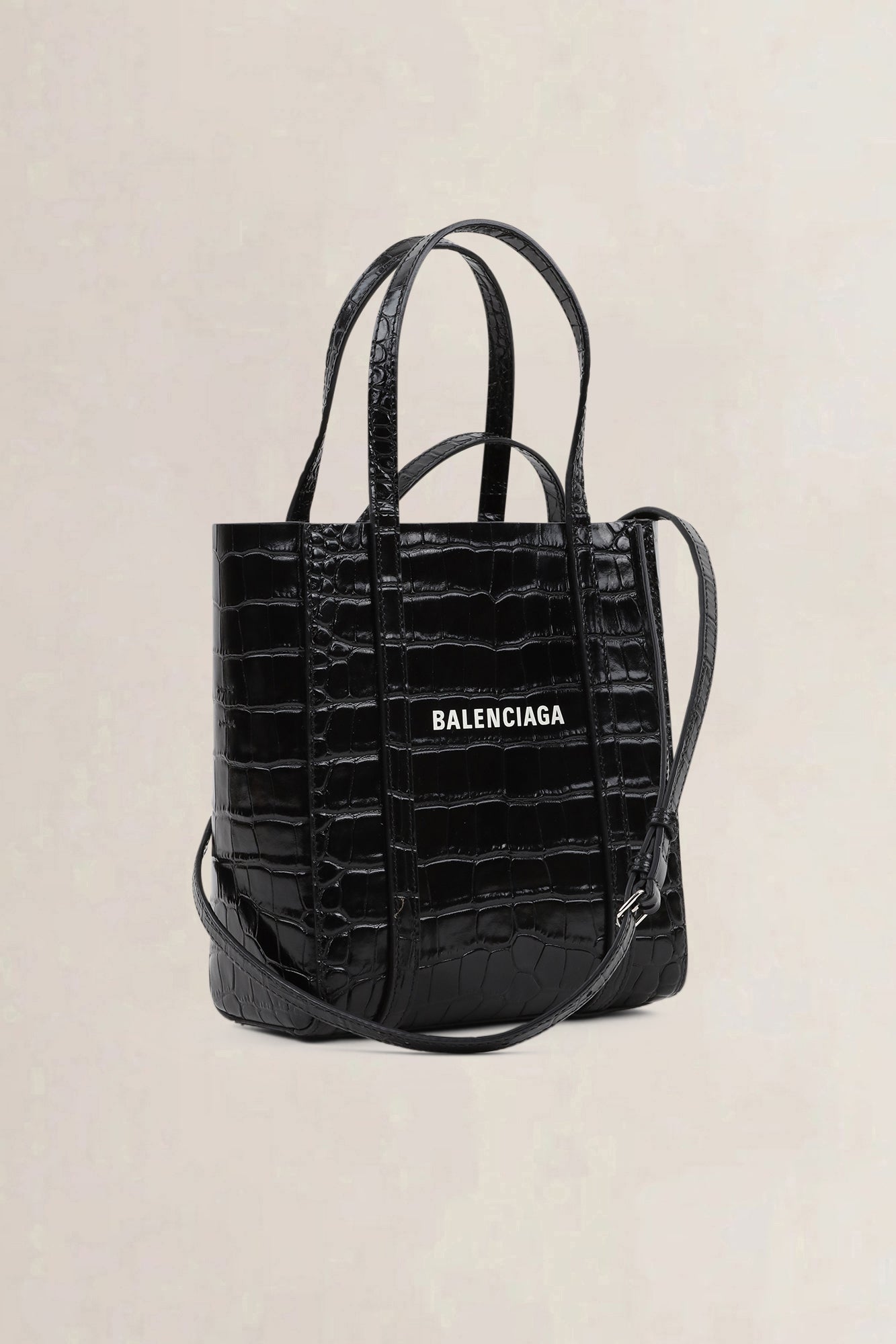 Balenciaga Black Crocodile Embossed Leather Everyday Tote Bag