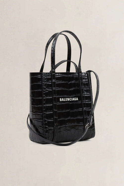 Balenciaga Black Crocodile Embossed Leather Everyday Tote Bag