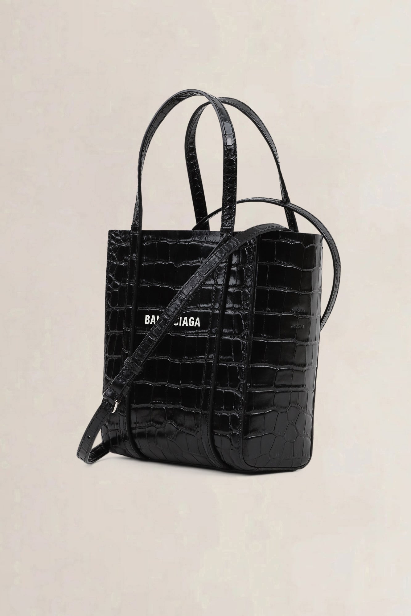 Balenciaga Black Crocodile Embossed Leather Everyday Tote Bag