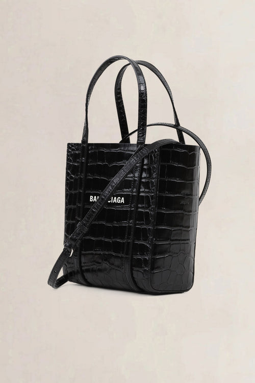 Balenciaga Black Crocodile Embossed Leather Everyday Tote Bag