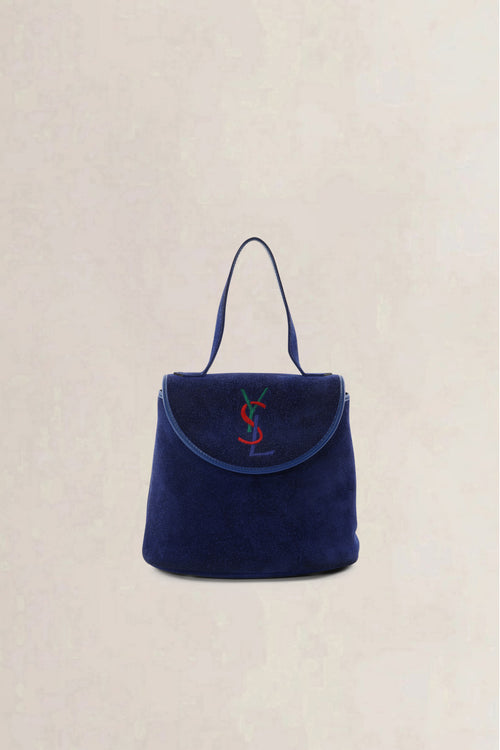 Saint Laurent Vintage Navy Suede Top Handle Bag