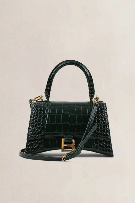 Balenciaga Forest Green Croccodile Embossed Hourglass S Crossbody Bag