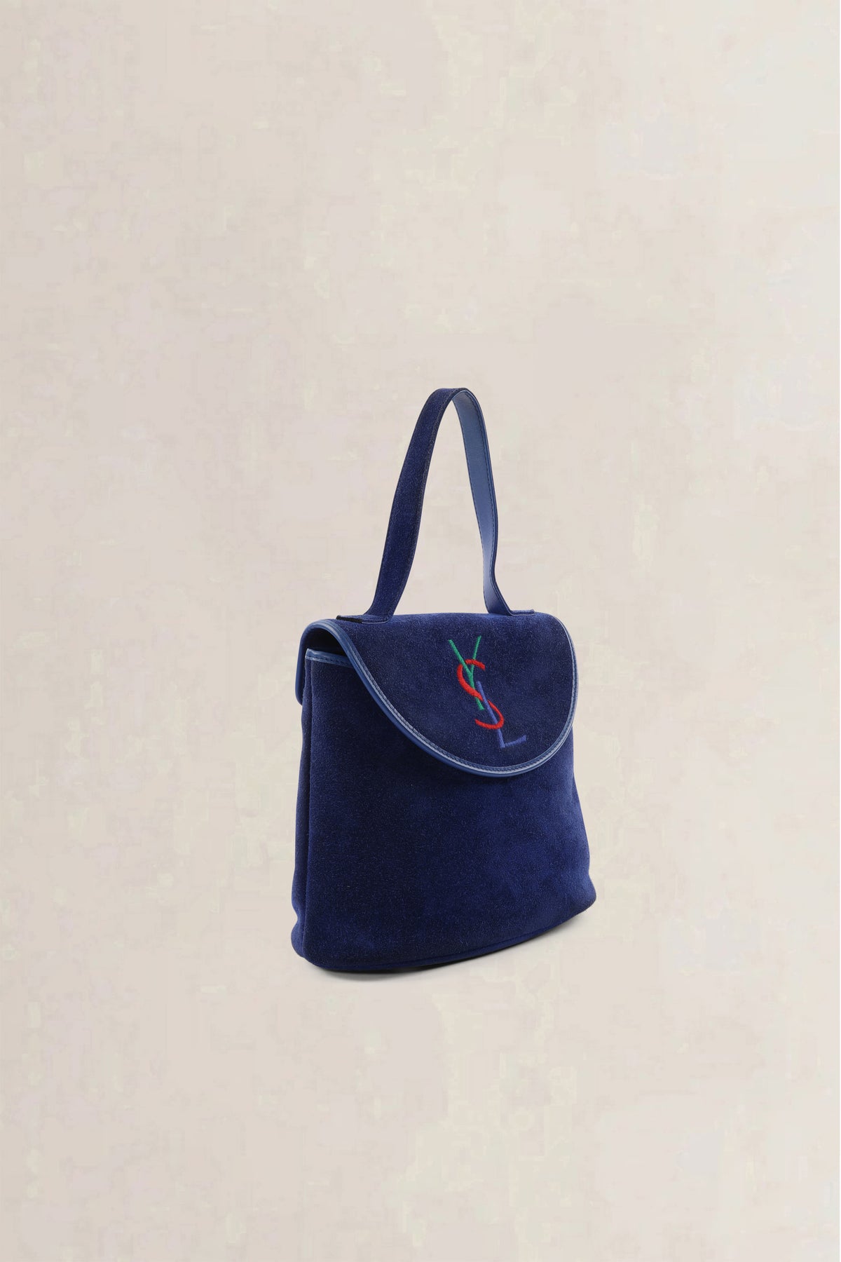 Saint Laurent Vintage Navy Suede Top Handle Bag