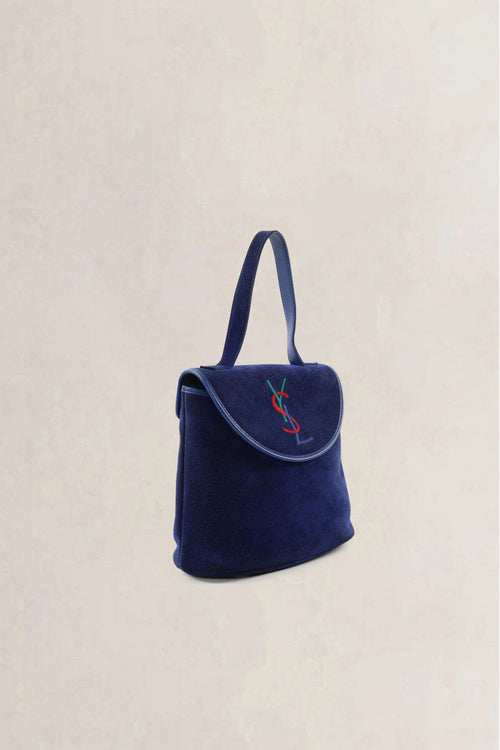 Saint Laurent Vintage Navy Suede Top Handle Bag