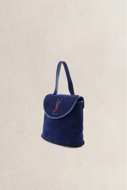 Saint Laurent Vintage Navy Suede Top Handle Bag