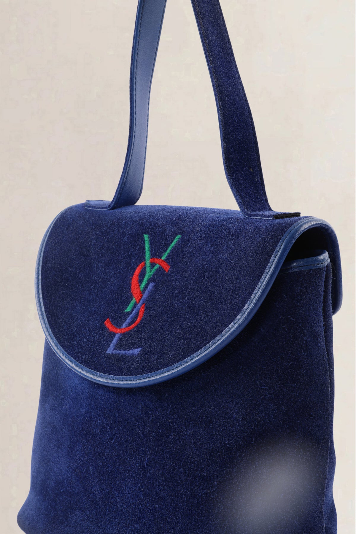 Saint Laurent Vintage Navy Suede Top Handle Bag