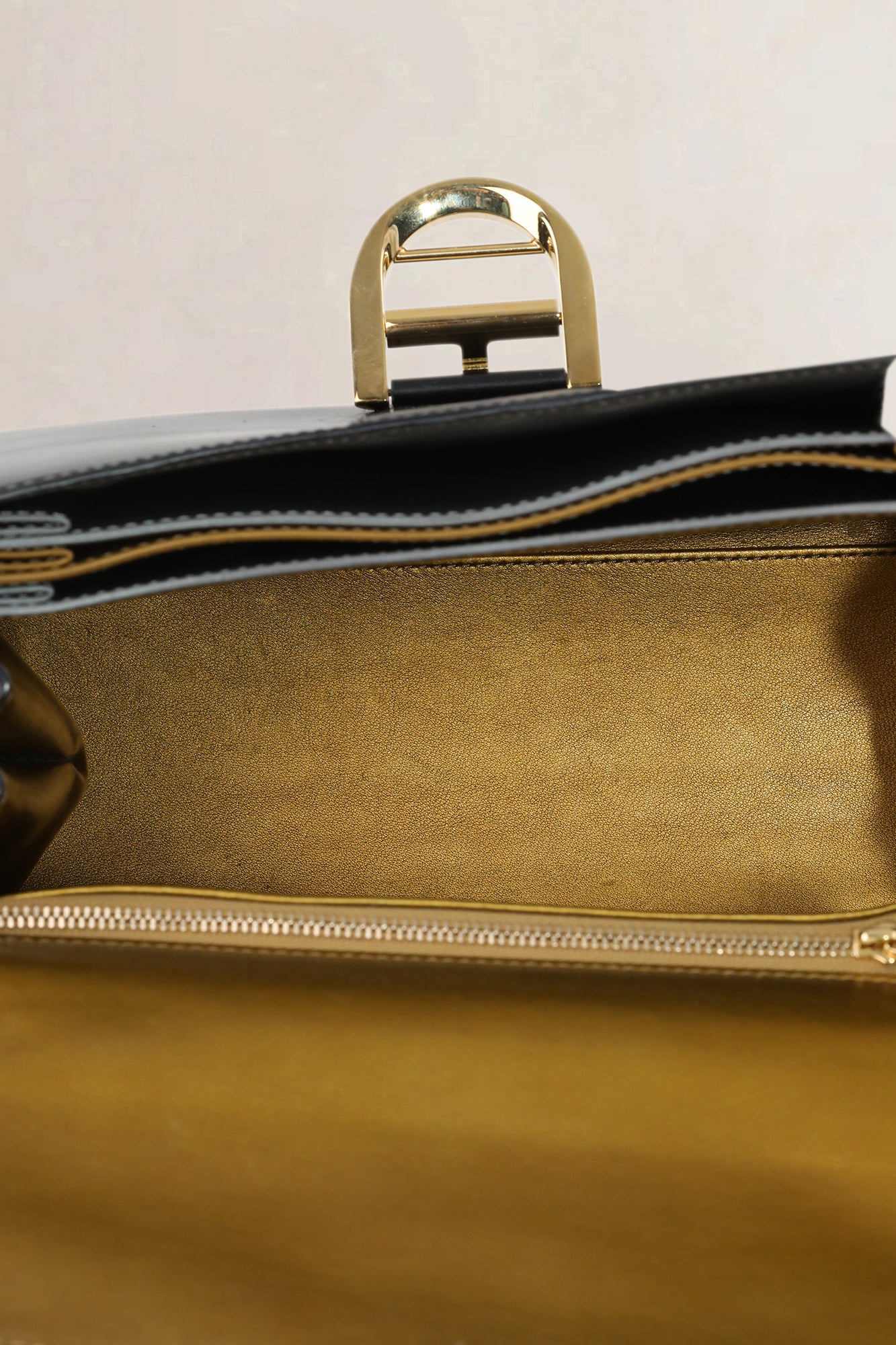 Delvaux Brillant Black/Antique Gold Magic Box Calf Top Handle Bag