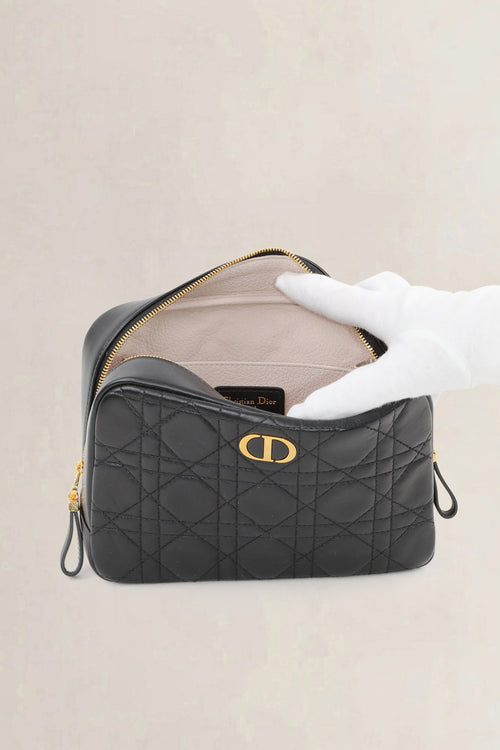 Christian Dior Black Cannage Leather Caro Zip Pouch