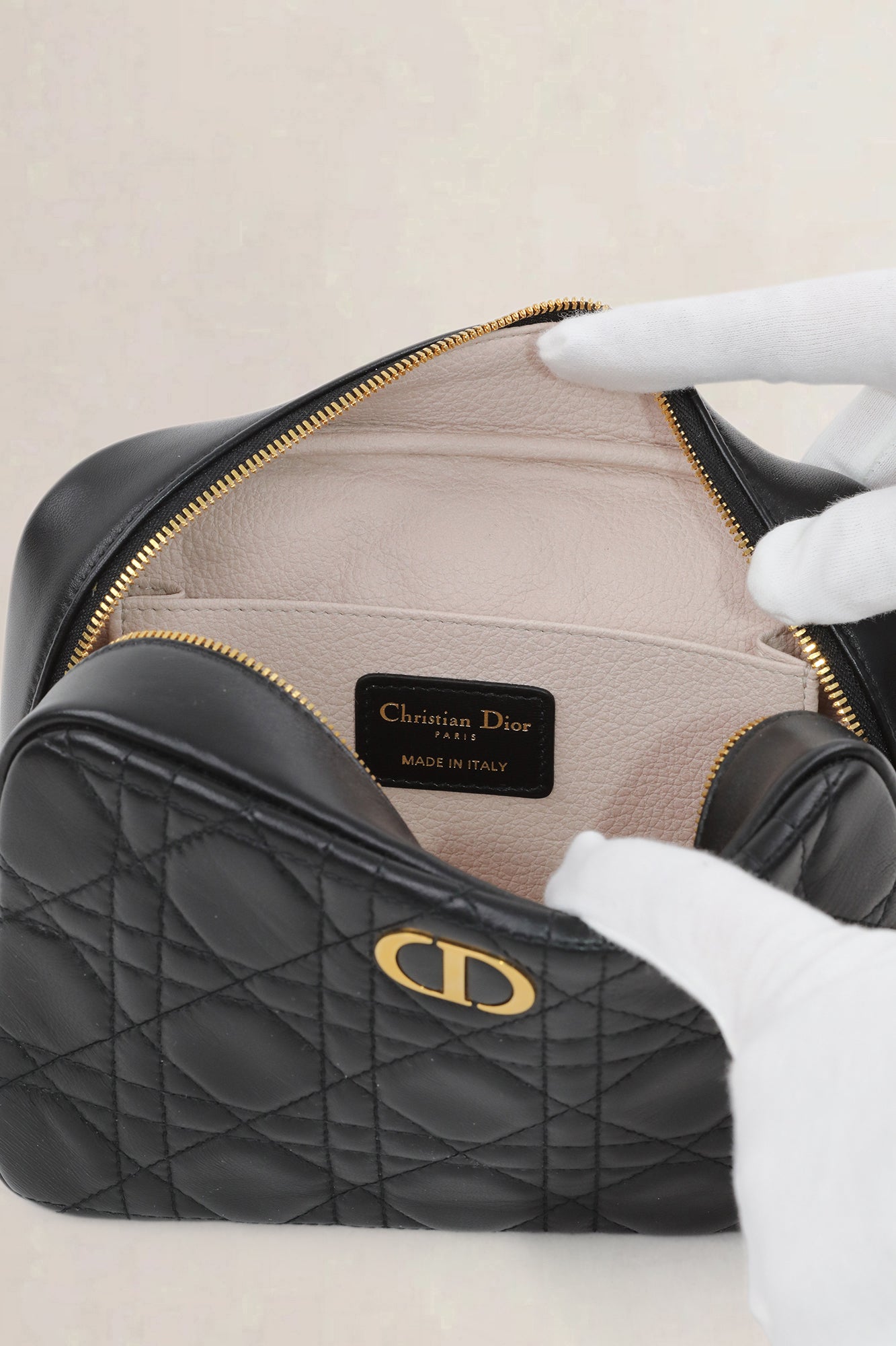 Christian Dior Black Cannage Leather Caro Zip Pouch