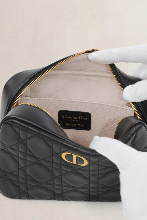 Christian Dior Black Cannage Leather Caro Zip Pouch