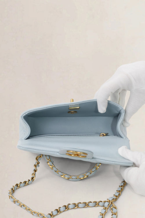 Chanel Blue Caviar Leather Rabat Poignée Crossbody Bag