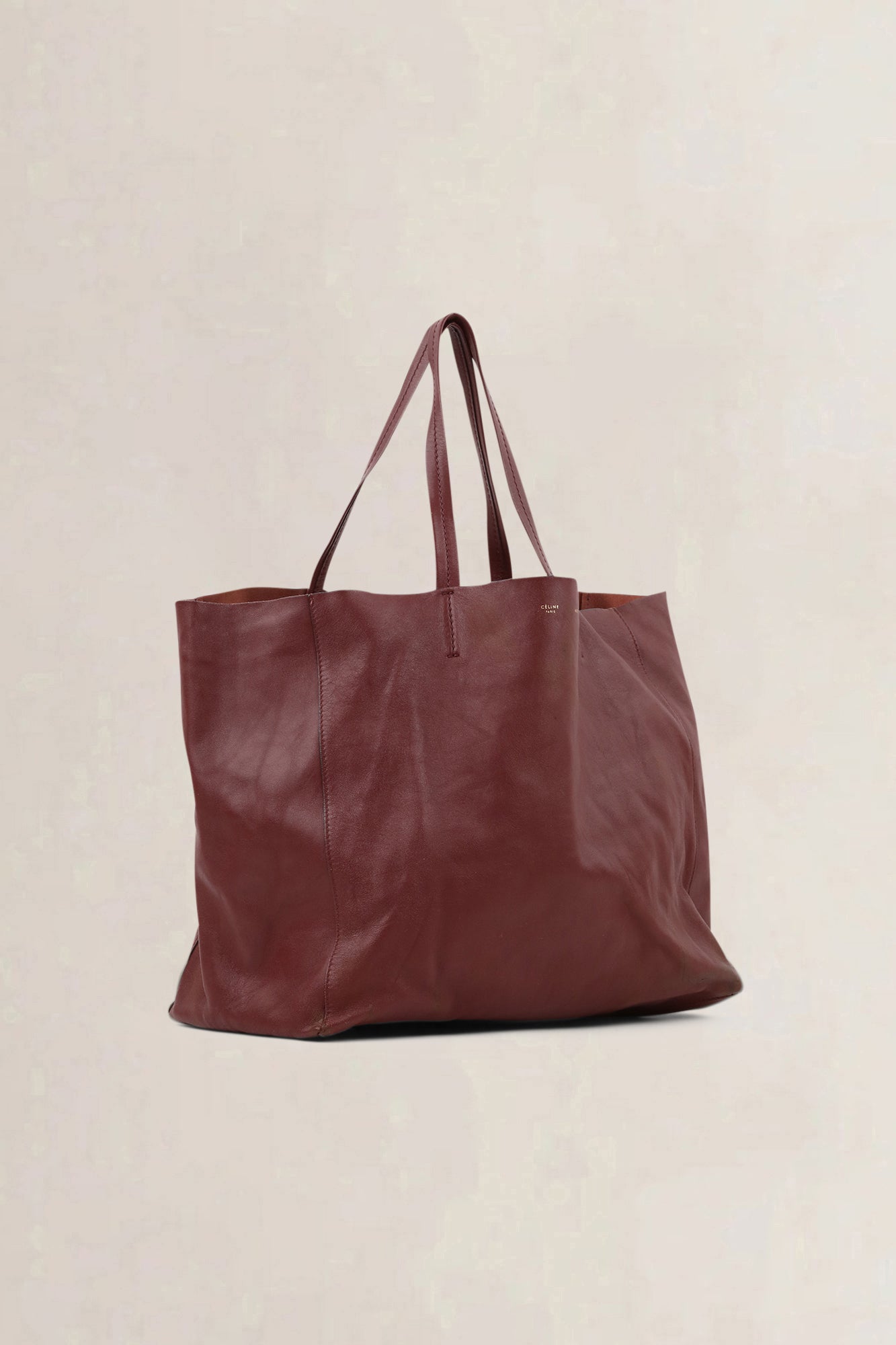 Céline Burgundy Leather Horizontal Cabas Shoulder Bag