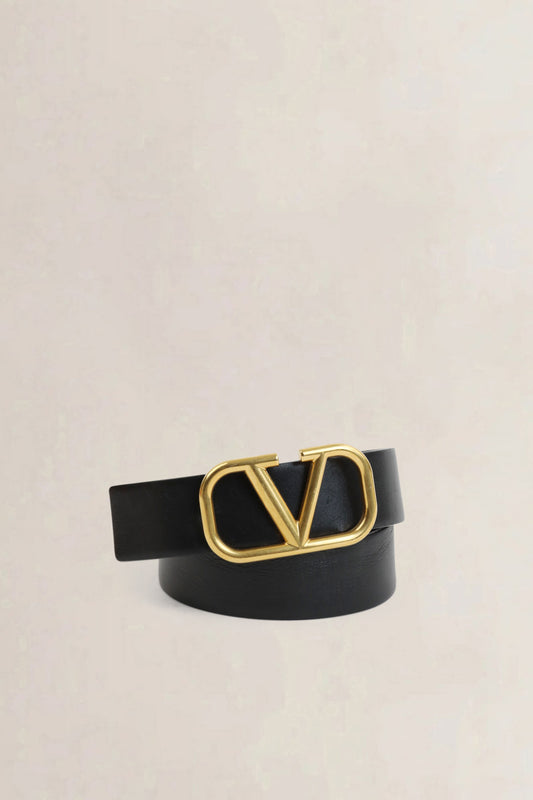 Valentino Black Vlogo Signature Calfskin Belt 40