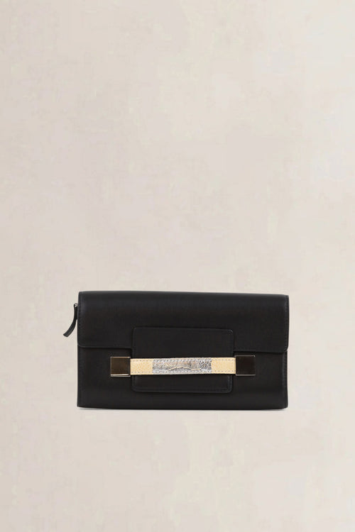 Delvaux Black Ostrich/Polo Madame Long Wallet