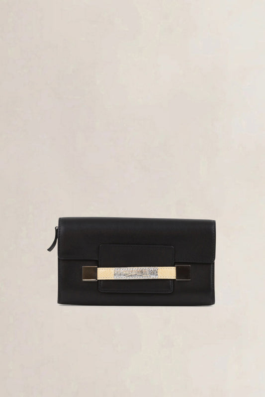 Delvaux Black Ostrich/Polo Madame Long Wallet