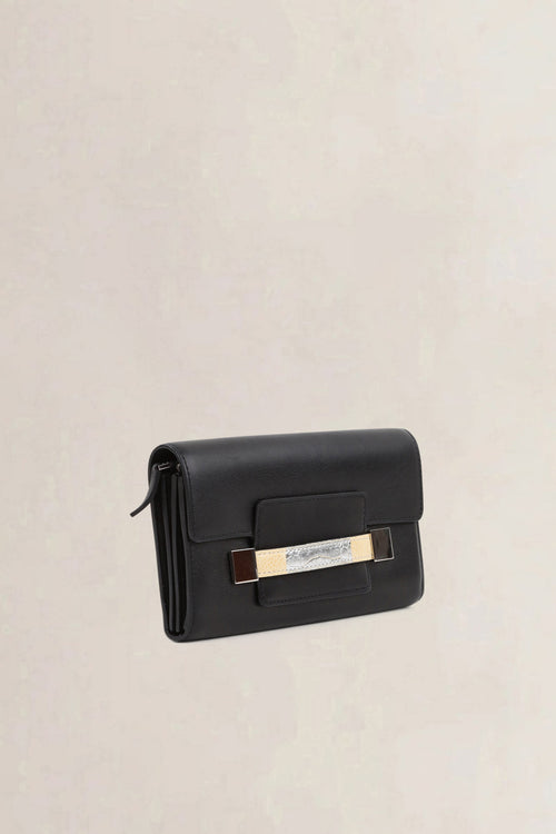 Delvaux Black Ostrich/Polo Madame Long Wallet