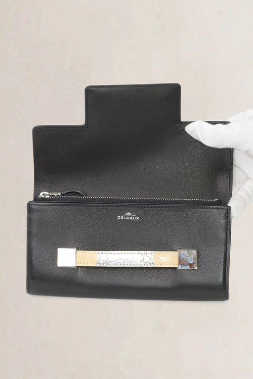 Delvaux Black Ostrich/Polo Madame Long Wallet
