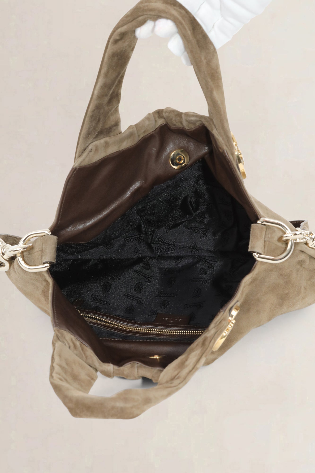 Gucci Khaki Suède Hysteria Hobo Shoulder Bag
