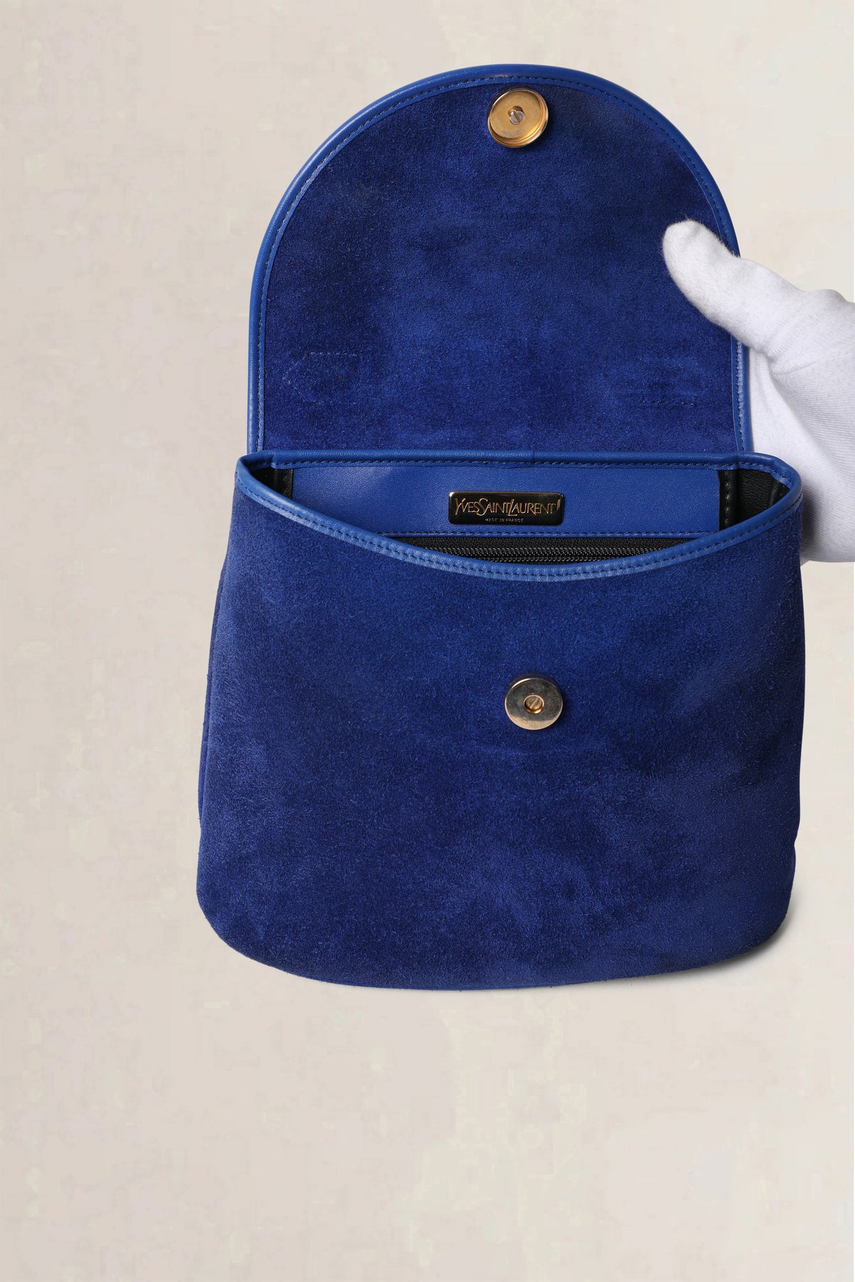 Saint Laurent Vintage Navy Suede Top Handle Bag