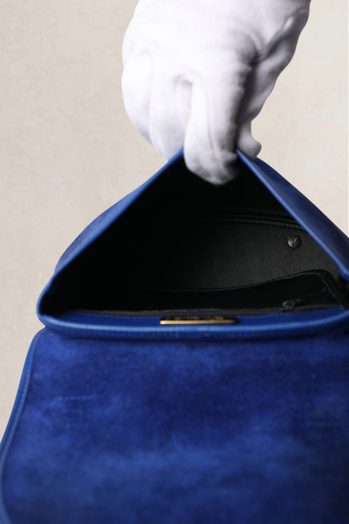 Saint Laurent Vintage Navy Suede Top Handle Bag