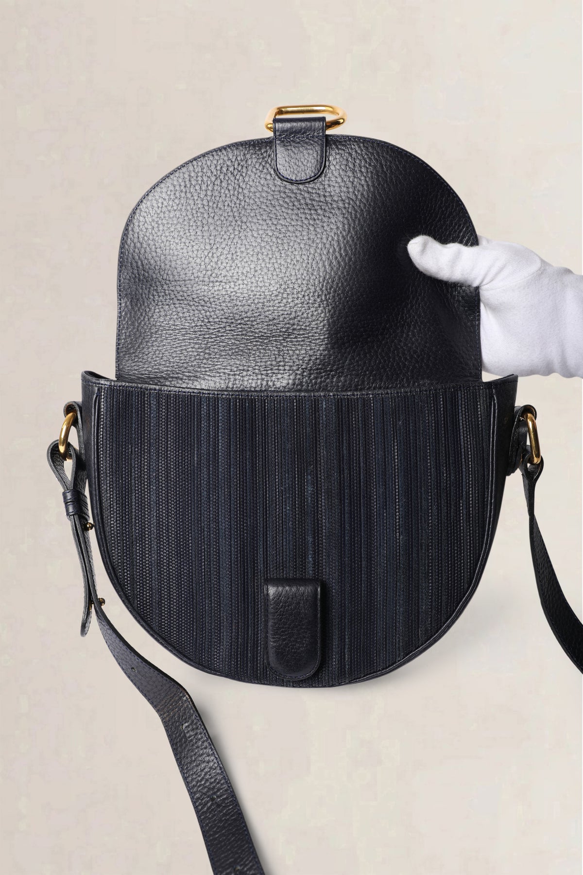 Delvaux Navy Toile de Cuir Crossbody Bag