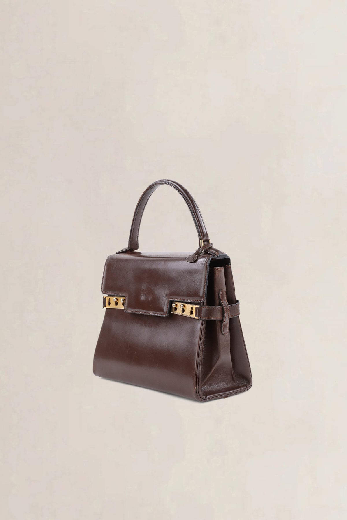 Delvaux Brown Box Calf Leather Tempête Top Handle Bag