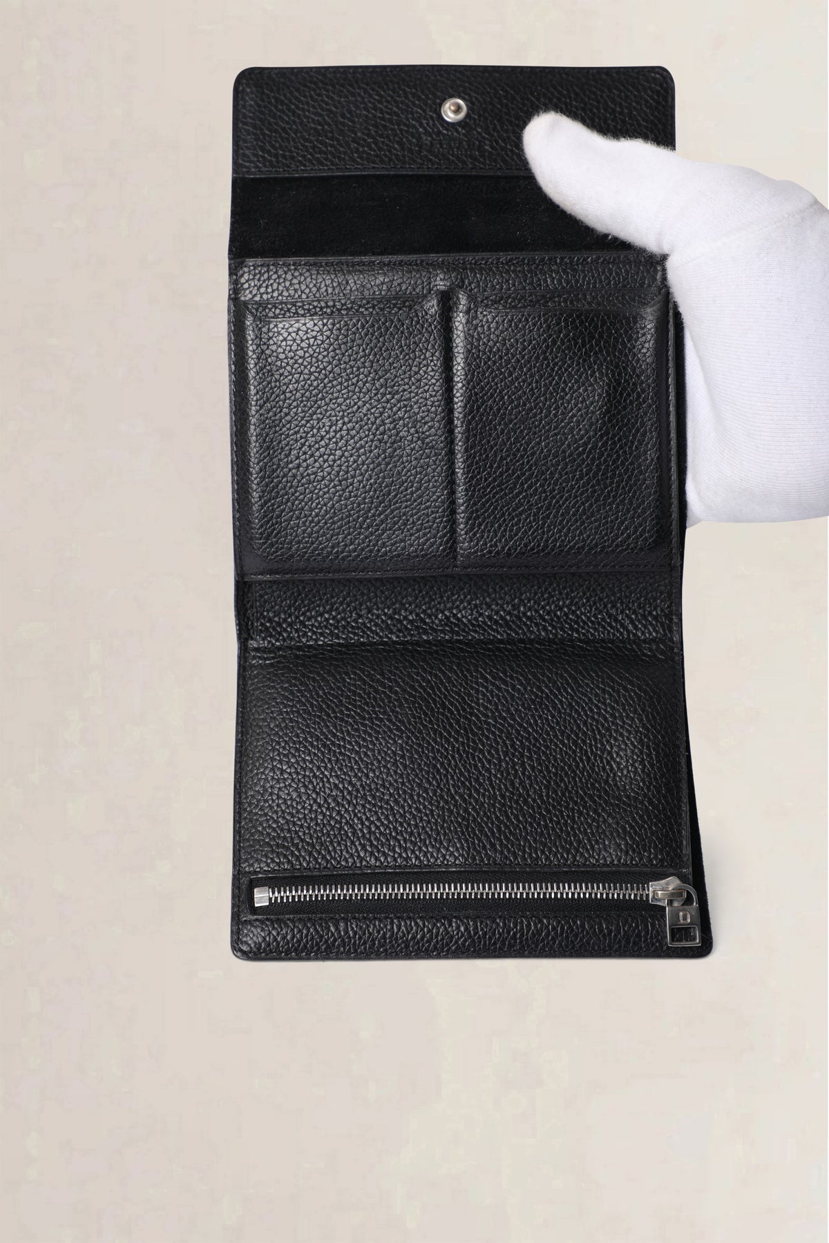 Delvaux Black Taurillon Trifold Wallet